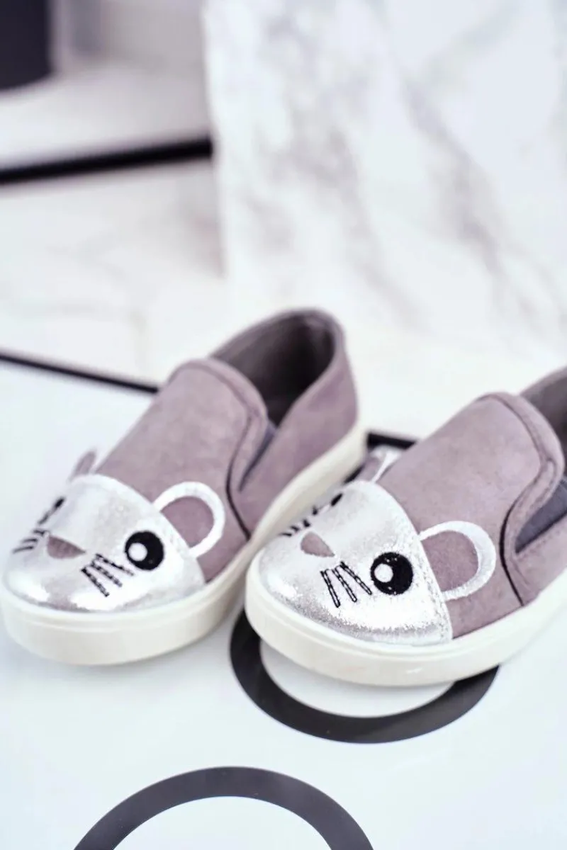 Discount Boto Trampki Dziecięce Wsuwane Z Myszką Szare Candys