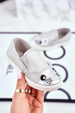 Dziewczęce>Boto Trampki Dziecięce Wsuwane Z Myszką Jasno Szare Candys