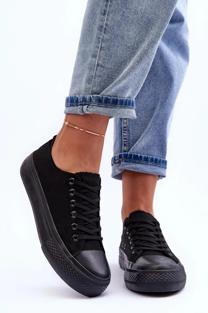 Sale Trampki Klasyczne Niskie Na Platformie Czarne Jazlyn - Czarna podeszwa Damskie Trampki Damskie Niskie
