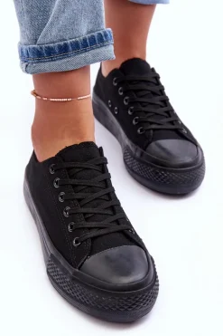 Sale Trampki Klasyczne Niskie Na Platformie Czarne Jazlyn - Czarna podeszwa Damskie Trampki Damskie Niskie