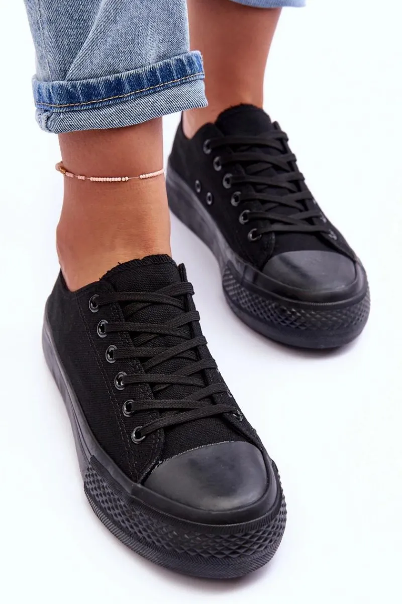 Sale Trampki Klasyczne Niskie Na Platformie Czarne Jazlyn - Czarna podeszwa Damskie Trampki Damskie Niskie