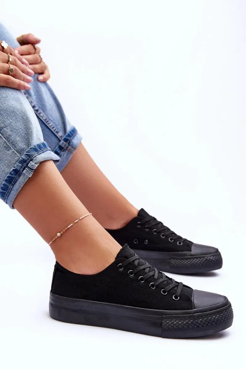 Sale Trampki Klasyczne Niskie Na Platformie Czarne Jazlyn - Czarna podeszwa Damskie Trampki Damskie Niskie