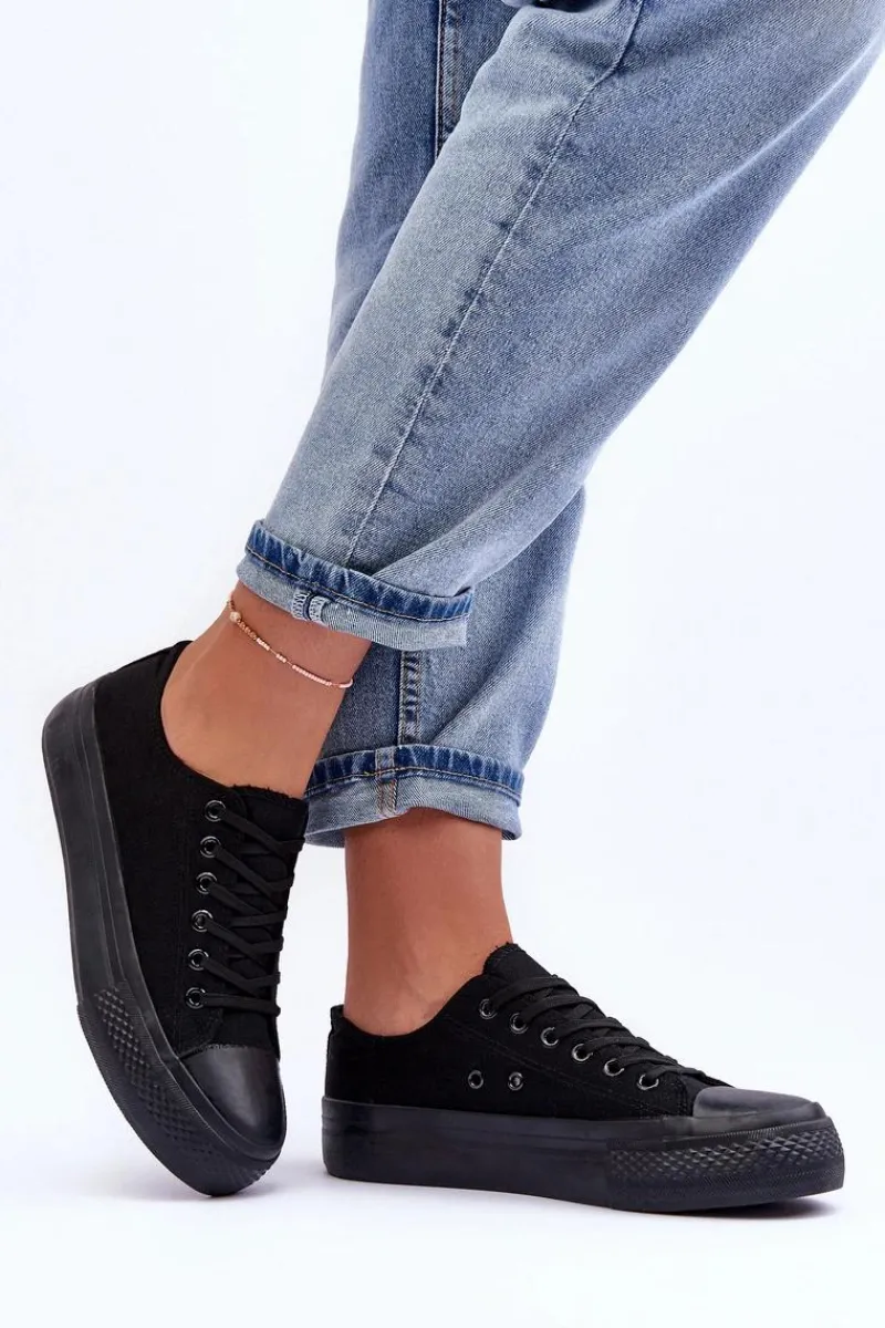 Sale Trampki Klasyczne Niskie Na Platformie Czarne Jazlyn - Czarna podeszwa Damskie Trampki Damskie Niskie