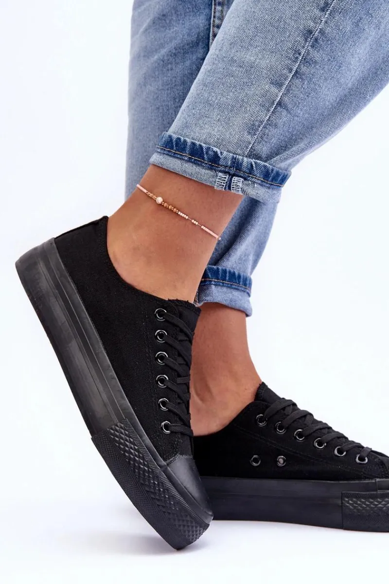 Sale Trampki Klasyczne Niskie Na Platformie Czarne Jazlyn - Czarna podeszwa Damskie Trampki Damskie Niskie