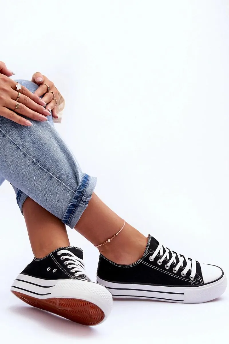 Trampki Damskie Niskie>Boto Trampki Klasyczne Niskie Na Platformie Czarne Jazlyn