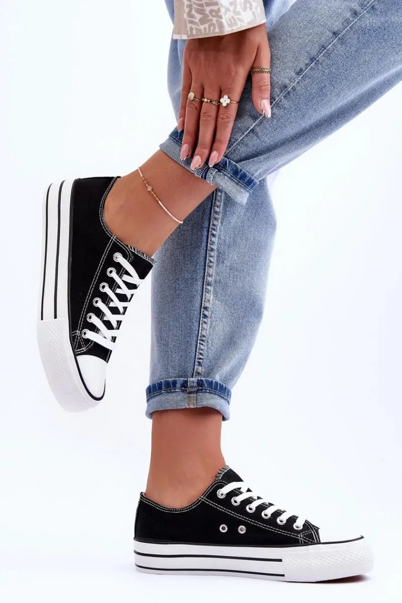 Trampki Damskie Niskie>Boto Trampki Klasyczne Niskie Na Platformie Czarne Jazlyn