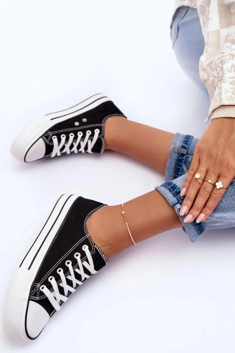 Trampki Damskie Niskie>Boto Trampki Klasyczne Niskie Na Platformie Czarne Jazlyn