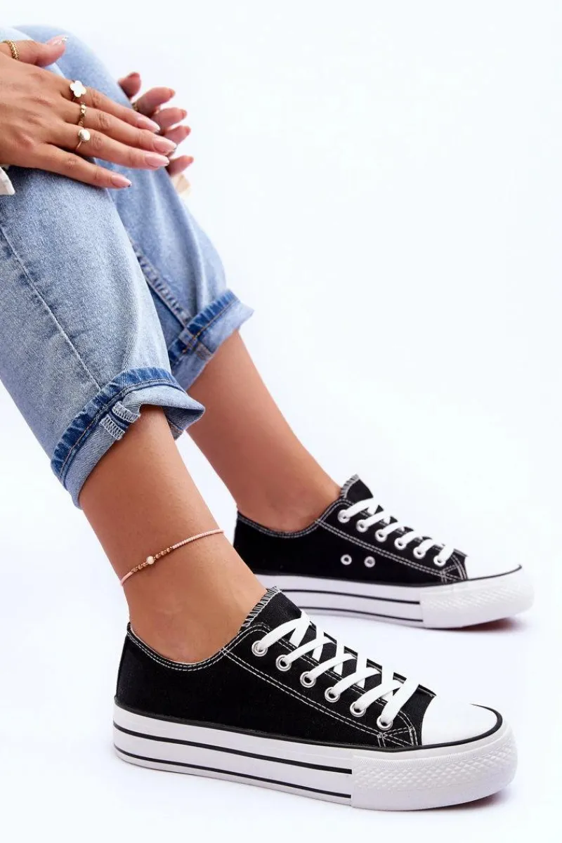 Trampki Damskie Niskie>Boto Trampki Klasyczne Niskie Na Platformie Czarne Jazlyn