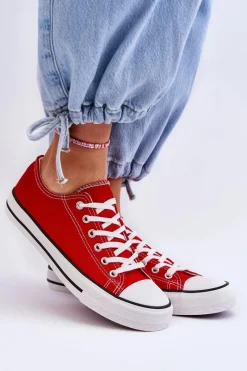 Trampki Damskie Niskie>Boto Trampki Klasyczne Niskie Damskie Czerwone Vegas