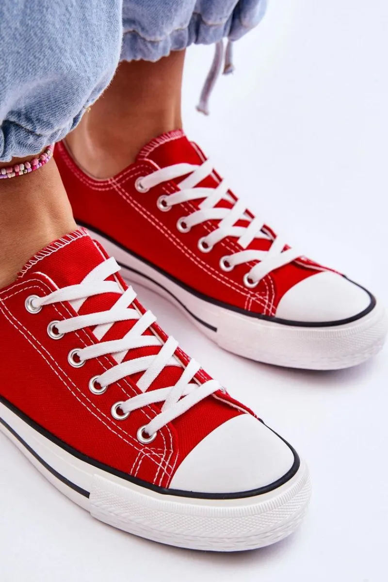 Trampki Damskie Niskie>Boto Trampki Klasyczne Niskie Damskie Czerwone Vegas