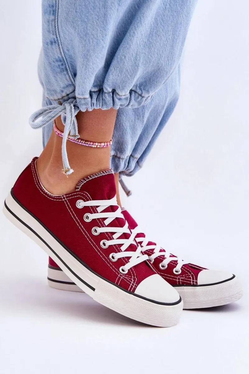 Trampki Damskie Niskie>Boto Trampki Klasyczne Niskie Damskie Bordowe Vegas Czerwony