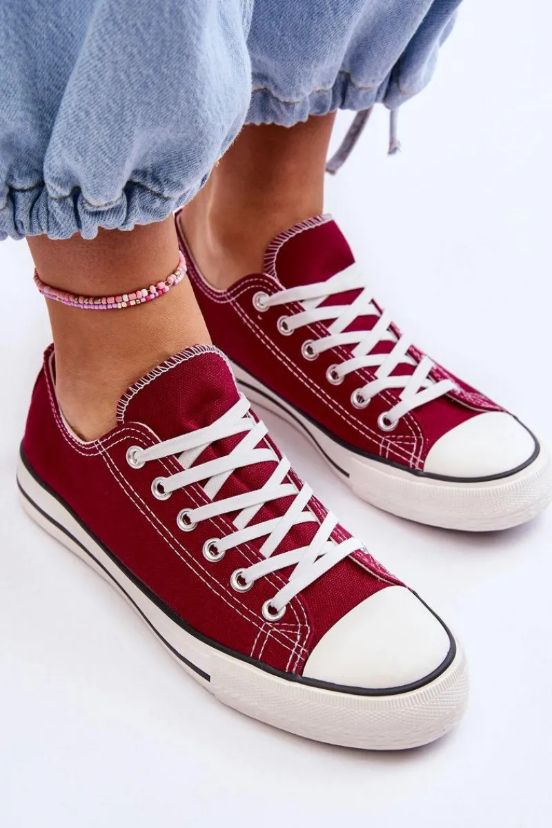 Trampki Damskie Niskie>Boto Trampki Klasyczne Niskie Damskie Bordowe Vegas Czerwony