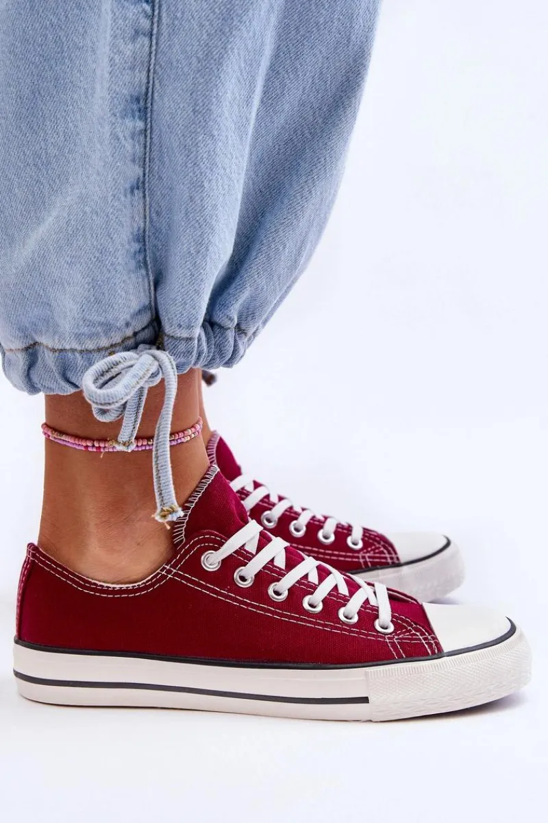 Trampki Damskie Niskie>Boto Trampki Klasyczne Niskie Damskie Bordowe Vegas Czerwony