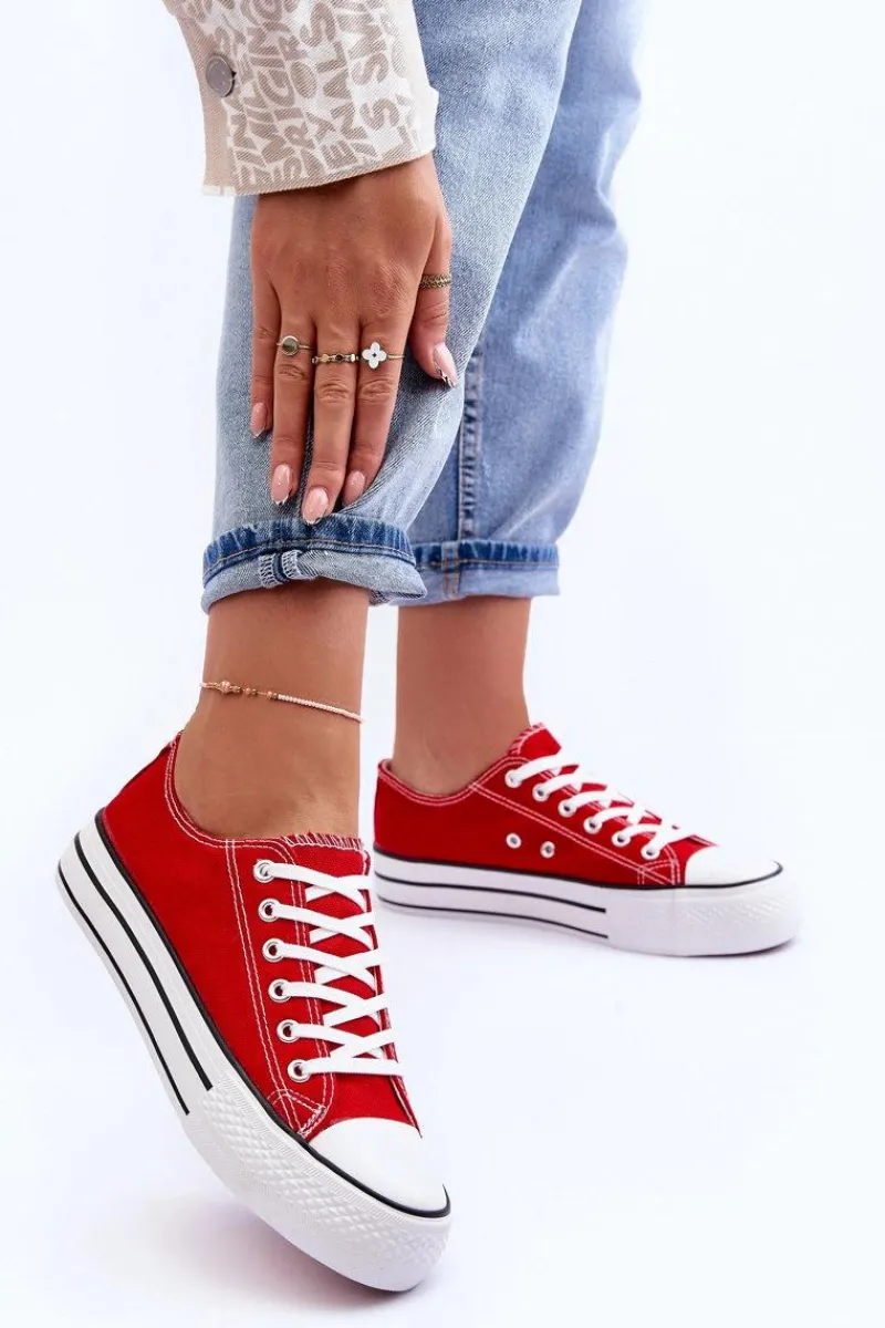 Outlet Boto Trampki Klasyczne Niskie Na Platformie Czerwone Jazlyn