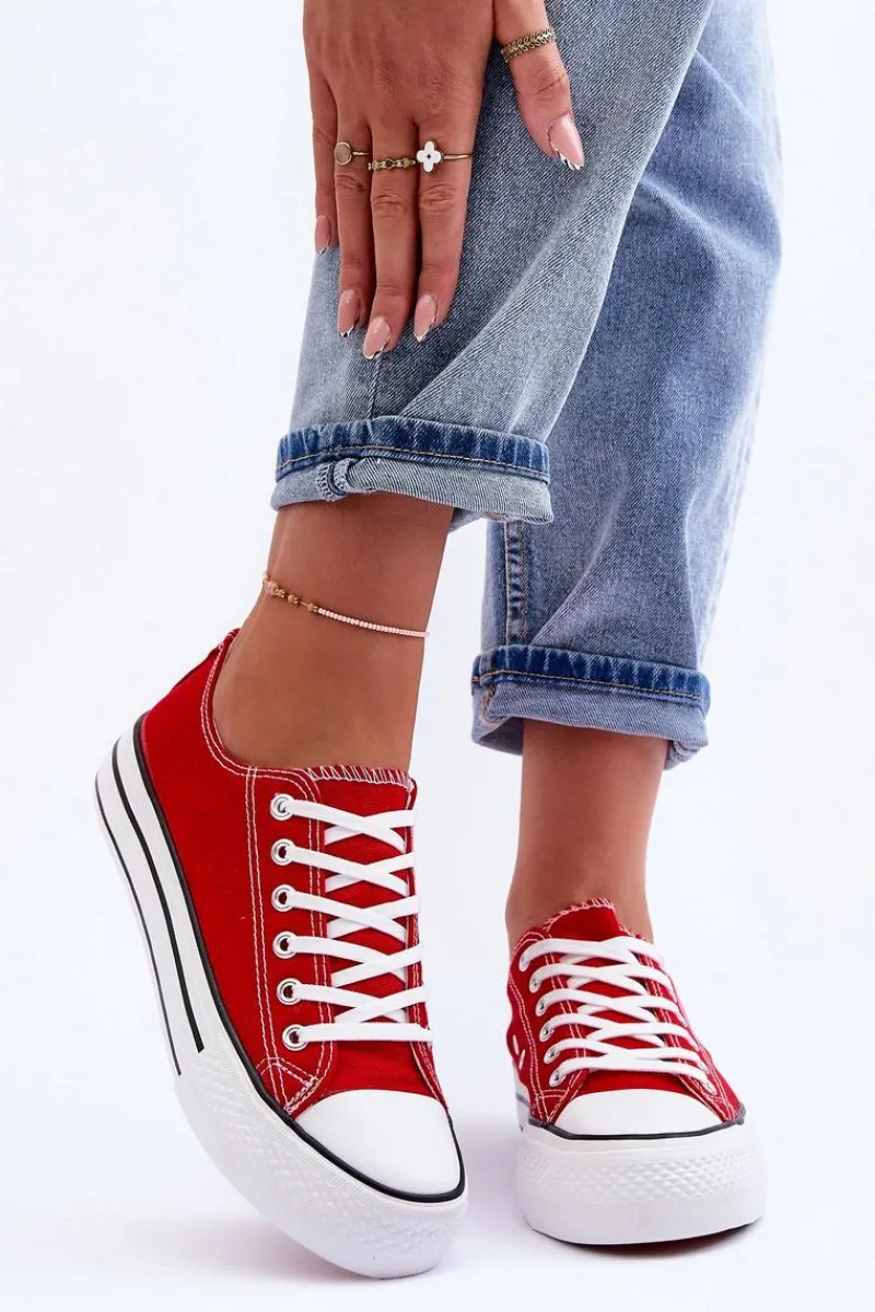 Outlet Boto Trampki Klasyczne Niskie Na Platformie Czerwone Jazlyn