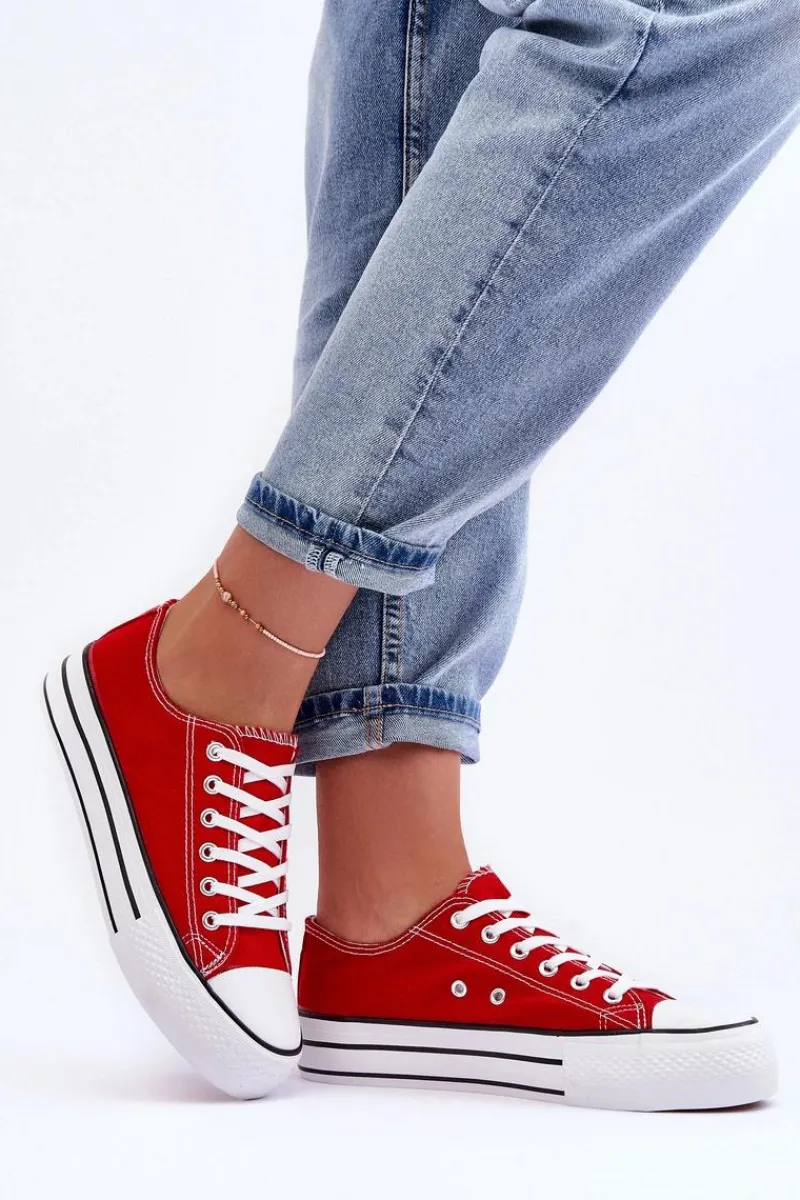 Outlet Boto Trampki Klasyczne Niskie Na Platformie Czerwone Jazlyn