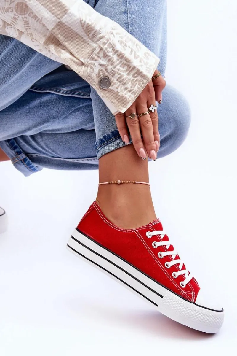 Outlet Boto Trampki Klasyczne Niskie Na Platformie Czerwone Jazlyn