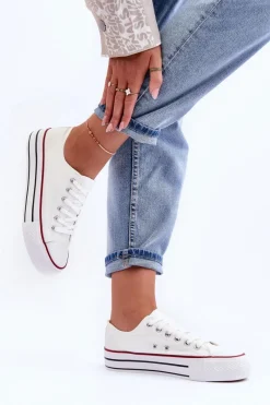 Sale Boto Trampki Klasyczne Niskie Na Platformie Białe Jazlyn Biały