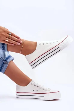 Sale Boto Trampki Klasyczne Niskie Na Platformie Białe Jazlyn Biały