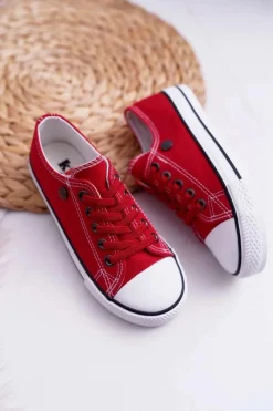 Clearance Boto Trampki Młodzieżowe Damskie Buty Czerwone Justika