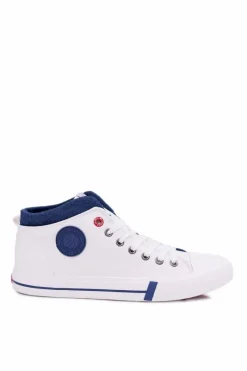 Trampki Męskie Cross Jeans|Trampki Wysokie></noscript>Cross Jeans Trampki Męskie Wysokie Materiałowe Białe DD1R4056