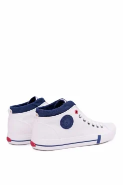 Trampki Męskie Cross Jeans|Trampki Wysokie></noscript>Cross Jeans Trampki Męskie Wysokie Materiałowe Białe DD1R4056