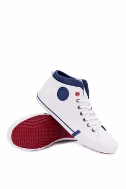 Trampki Męskie Cross Jeans|Trampki Wysokie></noscript>Cross Jeans Trampki Męskie Wysokie Materiałowe Białe DD1R4056