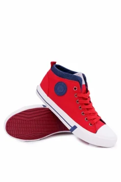 Discount Trampki Męskie Wysokie Materiałowe Czerwone DD1R4059 Męskie Trampki Męskie Cross Jeans|Trampki Wysokie