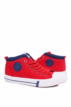 Discount Trampki Męskie Wysokie Materiałowe Czerwone DD1R4059 Męskie Trampki Męskie Cross Jeans|Trampki Wysokie