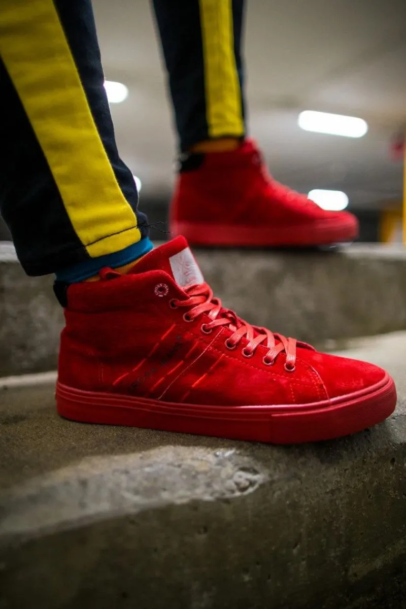 Online Cross Jeans Trampki Męskie Wysokie Skóra Zamsz Czerwone EE1R4055C