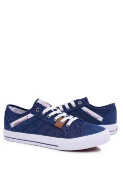 Sale Trampki Męskie Klasyczne Jeans Granatowe DD1R4027 Męskie Trampki Męskie Cross Jeans|Trampki Niskie