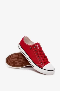 Sale Big Star Shoes Trampki Męskie Niskie Materiałowe Big Star DD174502 Czerwone Czarny