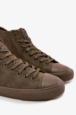 Sale Big Star Shoes Trampki Męskie Ocieplane Z Eko Skóry Big Star OO174250 HI-POLY SYSTEM Khaki Zielony