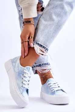 Trampki Damskie Niskie></noscript>Lee Cooper Trampki Na Platformie LCW-23-31-1782L Niebieskie