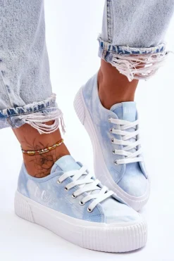 Trampki Damskie Niskie></noscript>Lee Cooper Trampki Na Platformie LCW-23-31-1782L Niebieskie