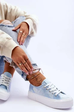 Trampki Damskie Niskie></noscript>Lee Cooper Trampki Na Platformie LCW-23-31-1782L Niebieskie