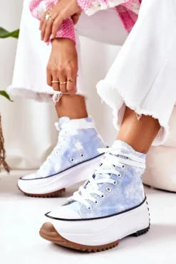 Clearance Trampki Na Platformie Niebieskie Z Efektem Tie-Dye Electric Love Damskie Trampki Damskie Wysokie