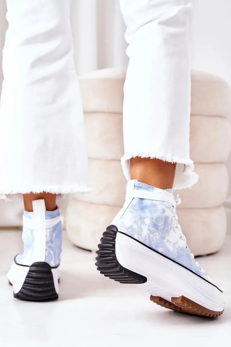 Clearance Trampki Na Platformie Niebieskie Z Efektem Tie-Dye Electric Love Damskie Trampki Damskie Wysokie