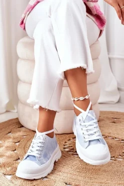 Outlet Boto Trampki Na Platformie Niebieskie Z Efektem Tie-Dye Travel Time