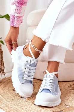 Outlet Boto Trampki Na Platformie Niebieskie Z Efektem Tie-Dye Travel Time