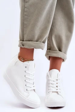 Online Trampki Skórzane Damskie Na Koturnie Big Star MM274002 Białe Damskie Trampki Damskie Big Star|Trampki Damskie Wysokie