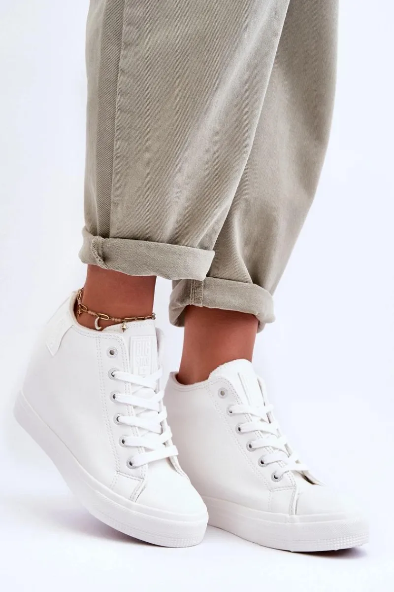 Online Trampki Skórzane Damskie Na Koturnie Big Star MM274002 Białe Damskie Trampki Damskie Big Star|Trampki Damskie Wysokie