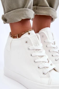 Online Trampki Skórzane Damskie Na Koturnie Big Star MM274002 Białe Damskie Trampki Damskie Big Star|Trampki Damskie Wysokie