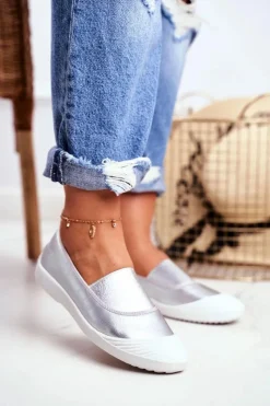 Trampki Damskie Slip-On|Trampki Damskie Niskie>Boto Trampki Slip On Wsuwane Tenisówki Srebrne Justy