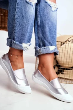 Trampki Damskie Slip-On|Trampki Damskie Niskie></noscript>Boto Trampki Slip On Wsuwane Tenisówki Srebrne Justy