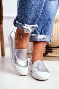 Trampki Damskie Slip-On|Trampki Damskie Niskie></noscript>Boto Trampki Slip On Wsuwane Tenisówki Srebrne Justy