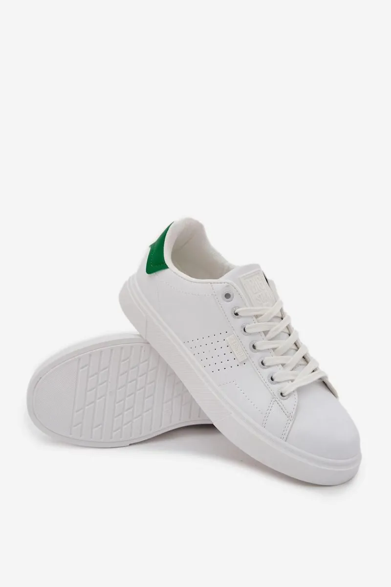 Discount Trampki Sneakersy Męskie Z Eko Skóry Big Star OO174116 Biało-Zielone Męskie Trampki Męskie Big Star|Trampki Niskie