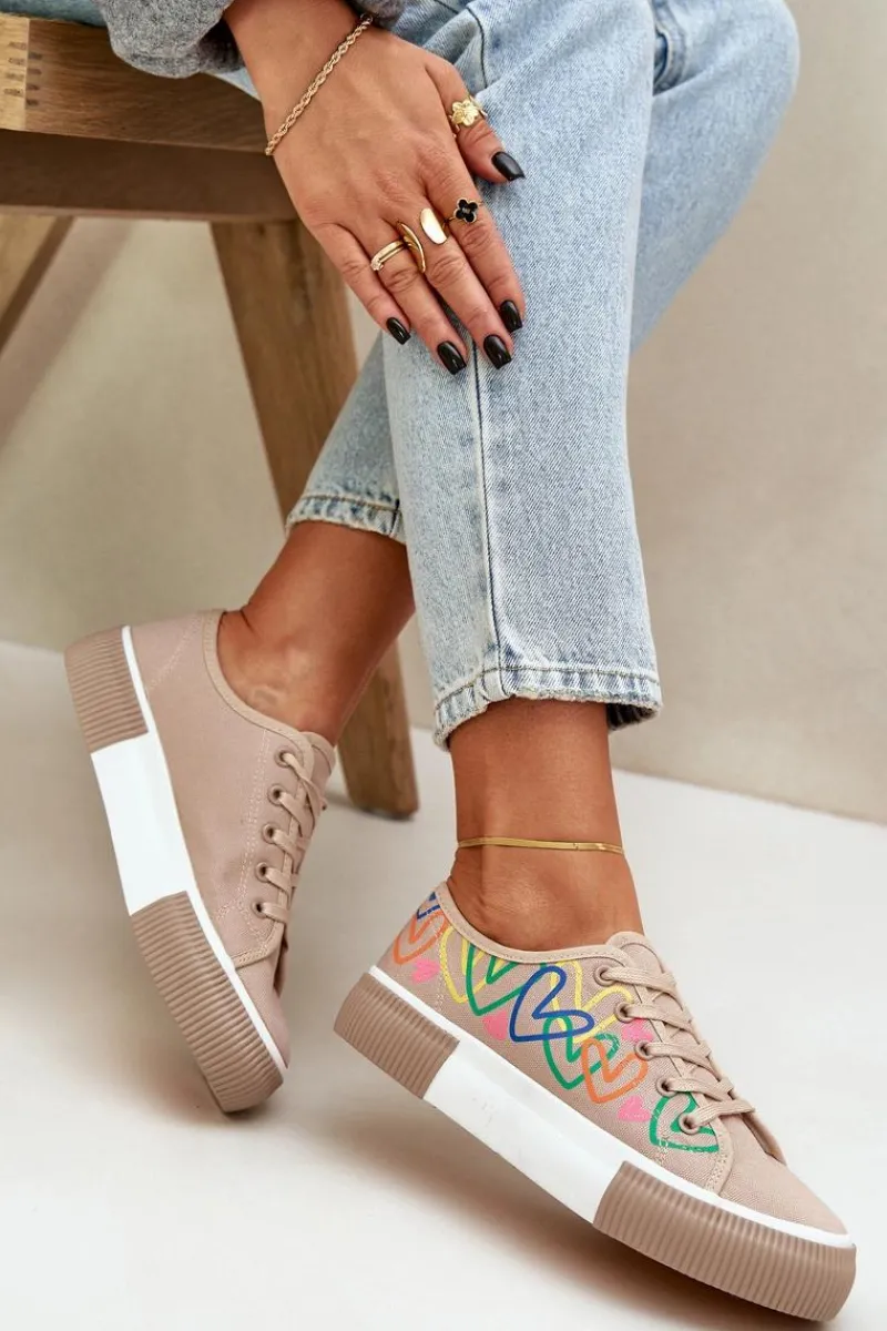 Best Trampki Tenisówki Damskie W Serca Ciemnobeżowe Fonirea Damskie Trampki Damskie Niskie