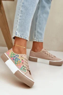 Best Trampki Tenisówki Damskie W Serca Ciemnobeżowe Fonirea Damskie Trampki Damskie Niskie