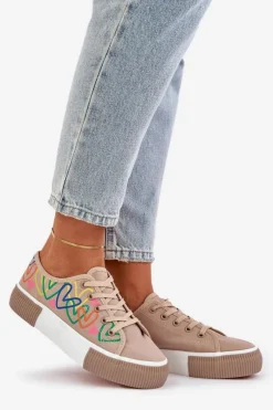Best Trampki Tenisówki Damskie W Serca Ciemnobeżowe Fonirea Damskie Trampki Damskie Niskie